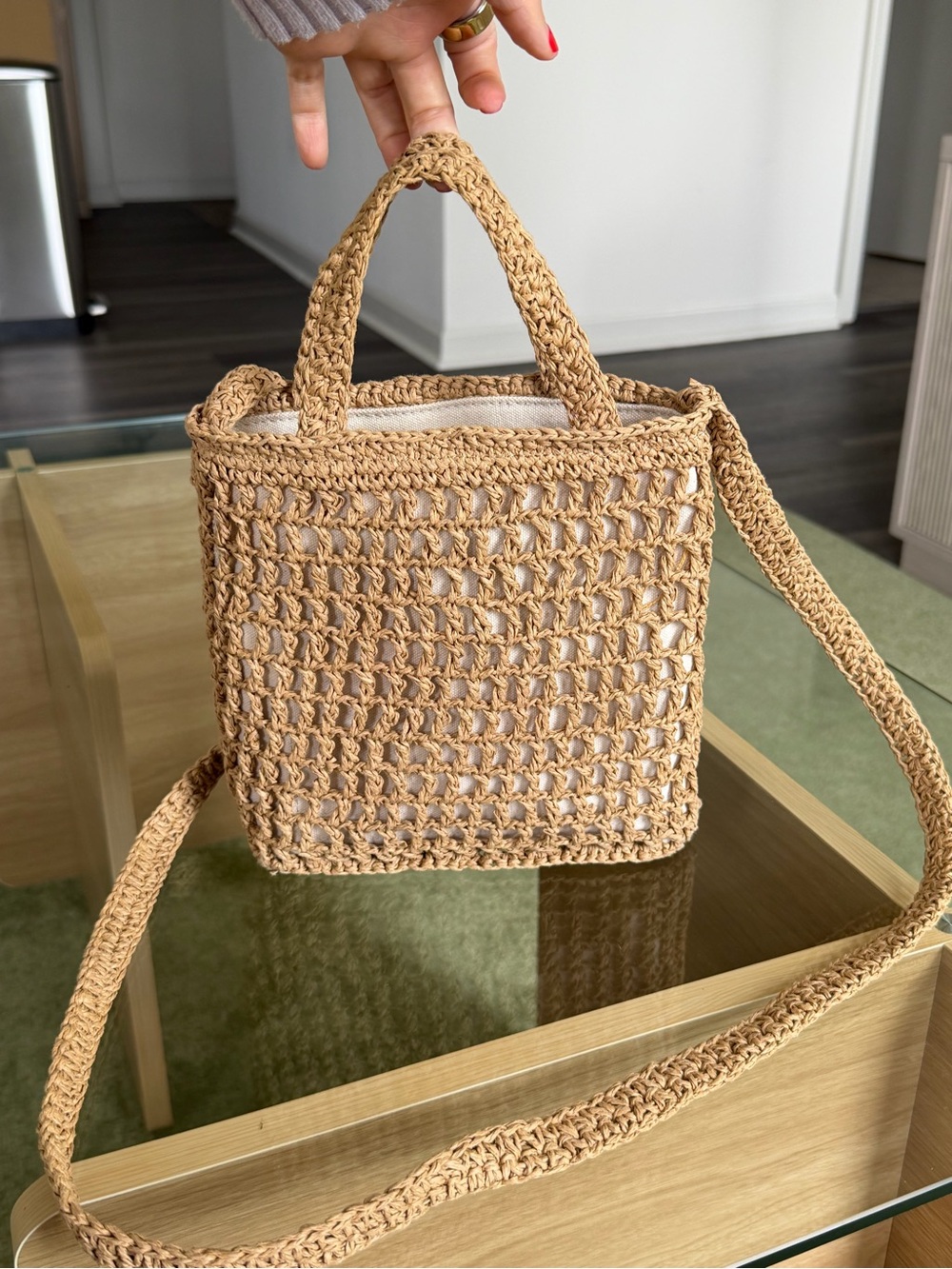 Madewell Small Handwoven Tan Crochet Tote Bag